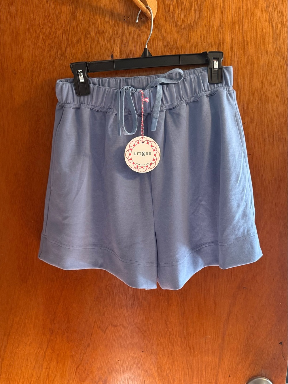 Umgee Luxeknit-Blue mid rise Waist Drawstring Lounge Shorts